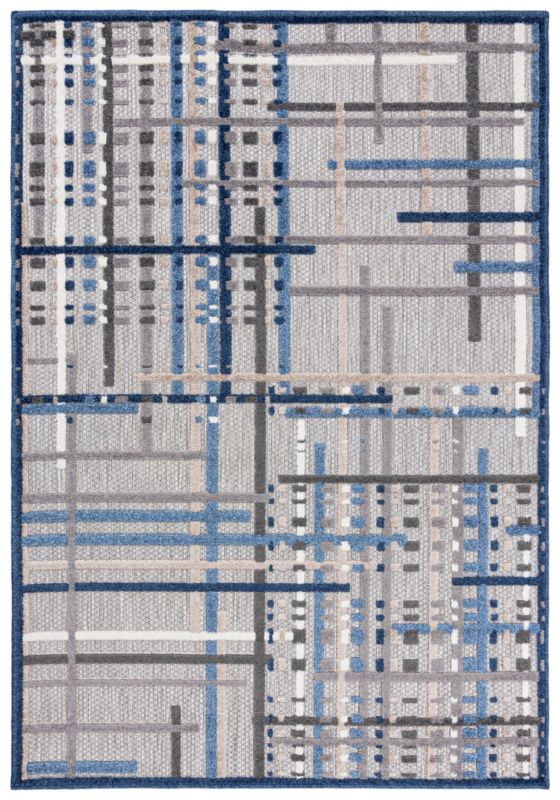 Dywan wewnętrzny/ zewnętrzny Aventura EC86A prostokąt 140 x 200 cm niebieski,szary nowoczesny wzór geometryczny,paski 1 szt.