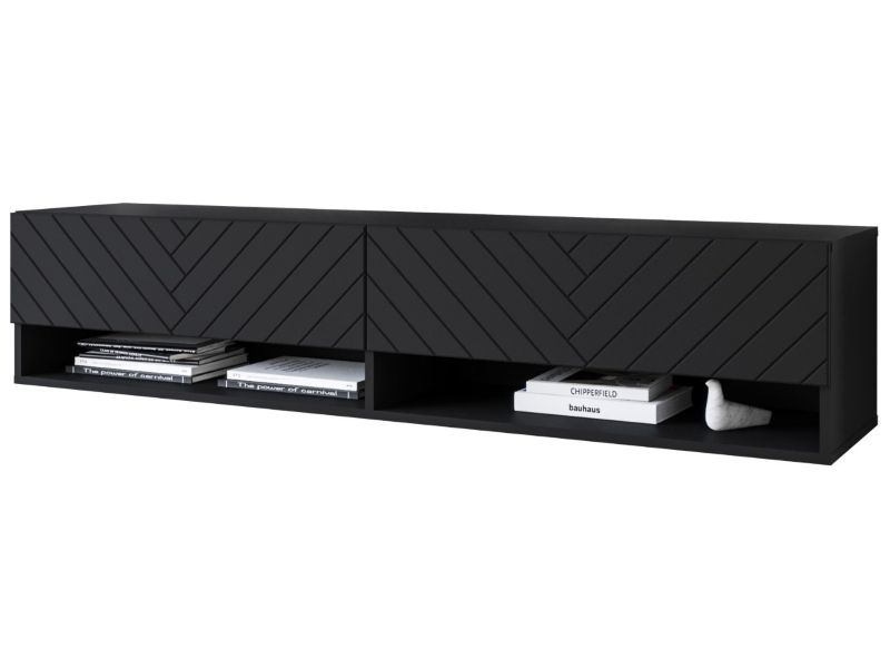 Szafka RTV MINIO go for it ANNE 140 cm czarny/czarny z wzorem jodełki M3 z oświetleniem LED,1 szt.