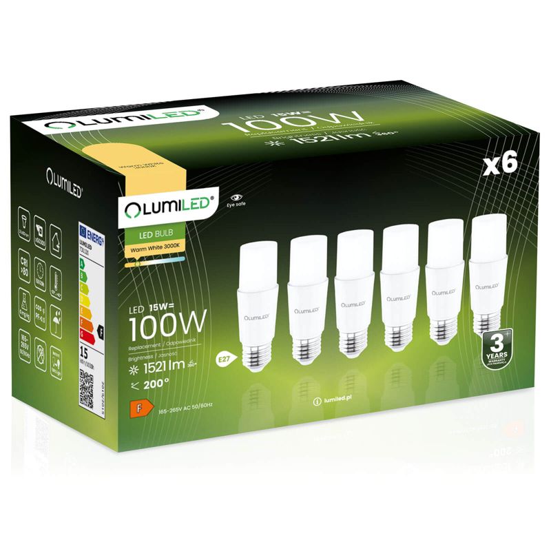 Żarówka LED LUMILED E27 T45 15W 1521lm 3000K 200st 6 szt.