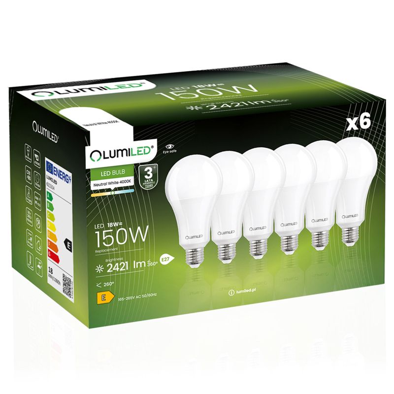 Żarówka LED LUMILED E27 A70 18W 2421lm 4000K 260st 6 szt.