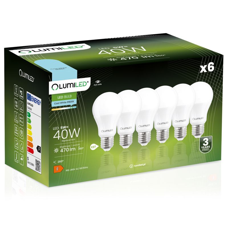 Żarówka LED LUMILED E27 A60 5W 470lm 6500K 260st 6 szt.