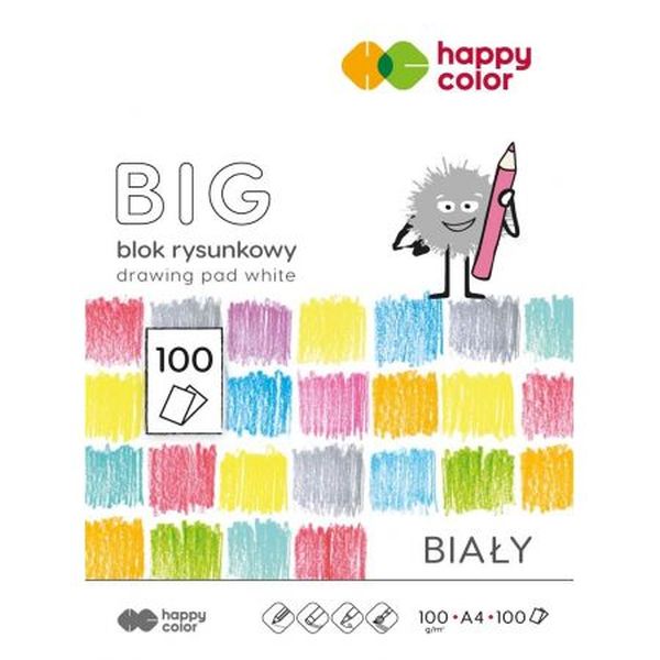 Blok rysunkowy biały BIG, A4, 100g, 100 ark, Happy Color