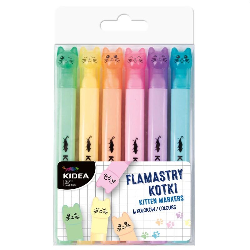 Flamastry Kotki Pastelowe 6 kolorów Kidea