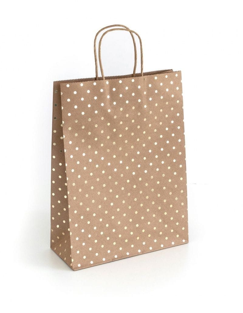 Torebki papierowe Kraft zĹ_ote kropki 33x10x24 5szt./op.