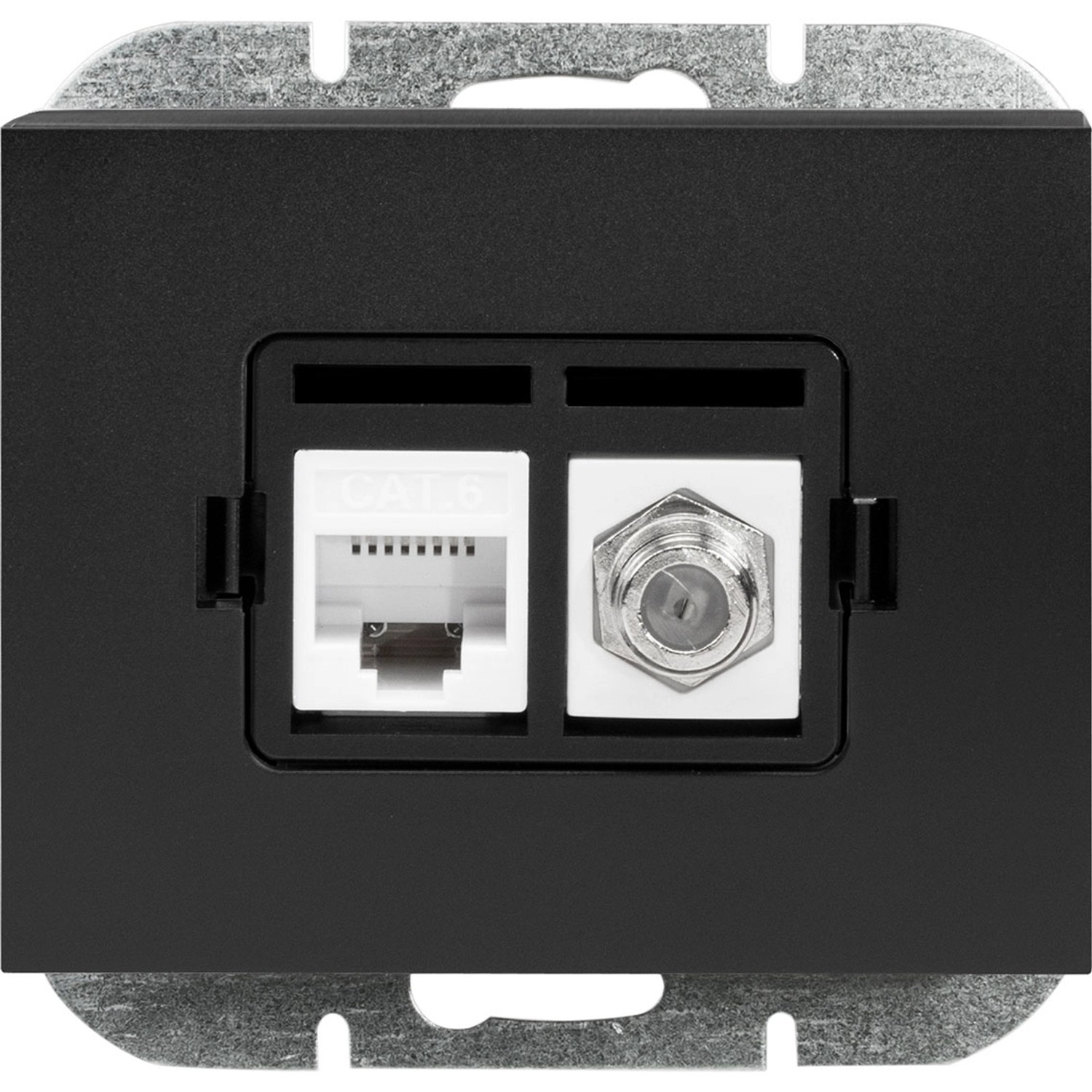 Gniazdo TV Onyx typu "F"+ RJ45 komputerowe czarny mat
