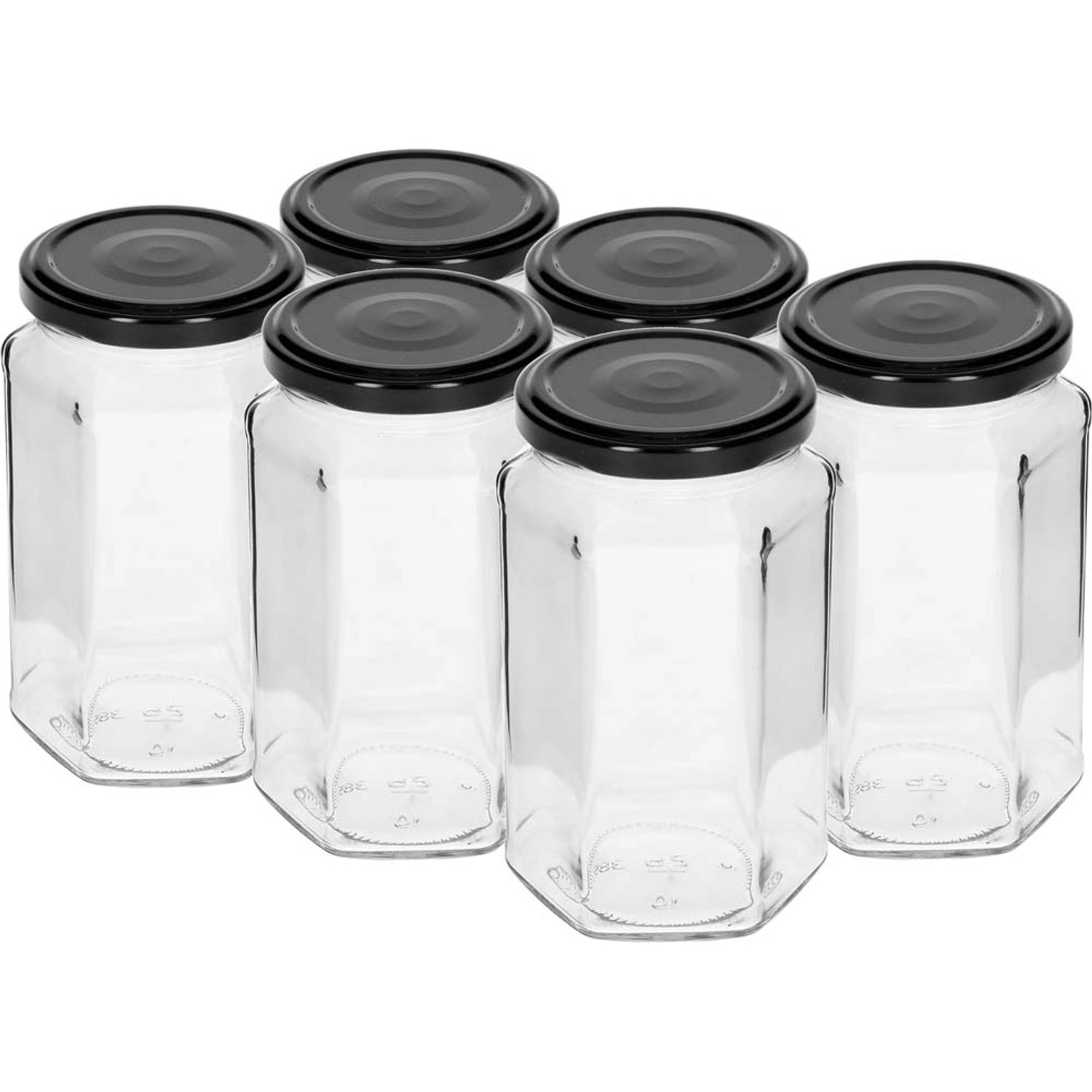 Słoik z czarną zakrętką fi 63/4, 6 szt. - 385 ml