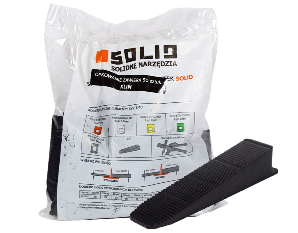 SOLID SYSTEM POZIOMOWANIA PŁYTEK KLIN KLINY 50szt.