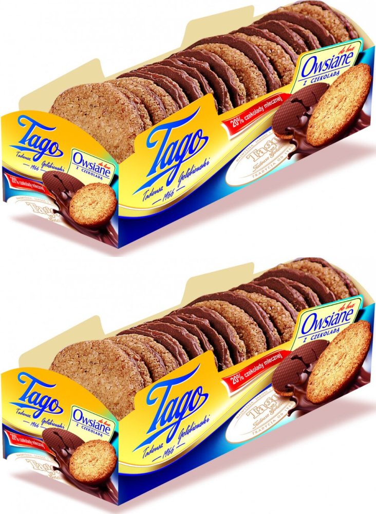 2x Ciastka owsiane Tago De Lux, z mleczną czekoladą, 210g