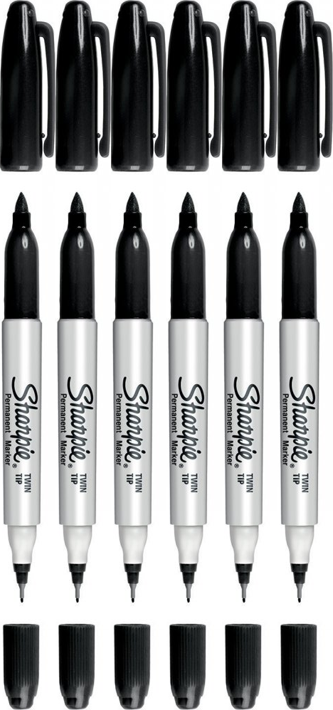 6x Marker permanentny Sharpie Twin Tip, okrągła, 1/0.5 mm, czarny