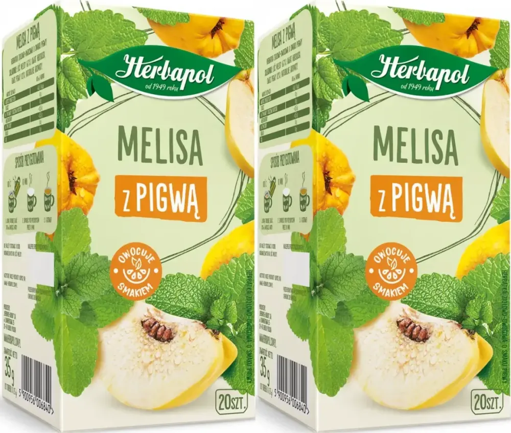 2x Herbata ziołowa w torebkach Herbapol Zielnik Polski, melisa z pigwą, 20sztuk x1.75 g
