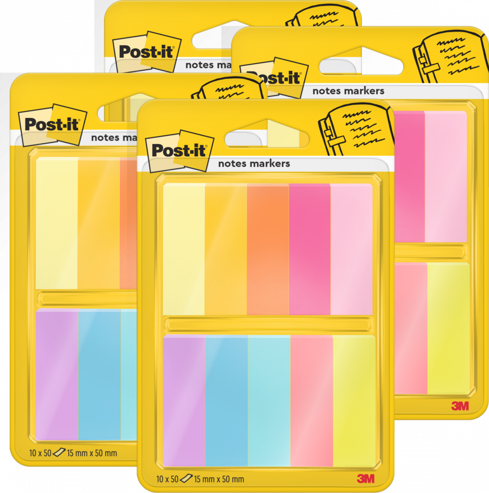4x Zakładki samoprzylepne Post-it, indeksujące, 12.7x44.4mm, mix kolorów neonowych