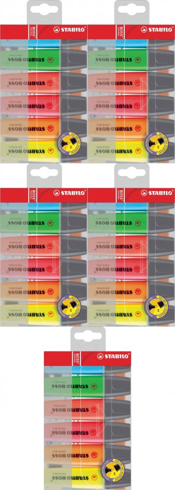 5x Zakreślacz Stabilo, Boss Original, ścięta, 6 sztuk, mix kolorów