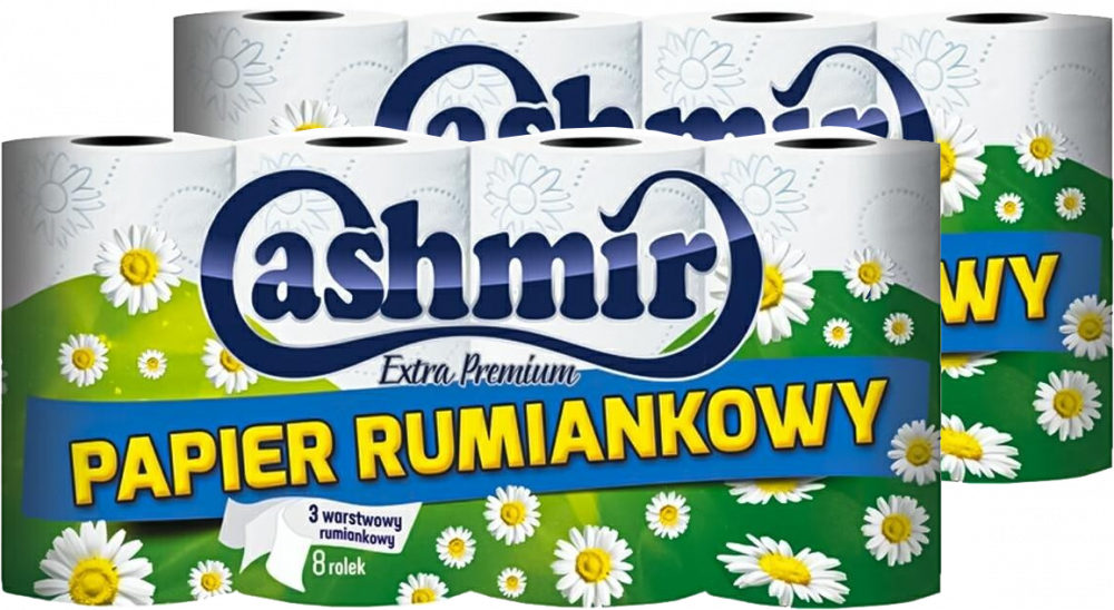 2x Papier toaletowy Cashmir Extra Premium, rumiankowy, 3- warstwowy, 18m, 8 rolek, biały