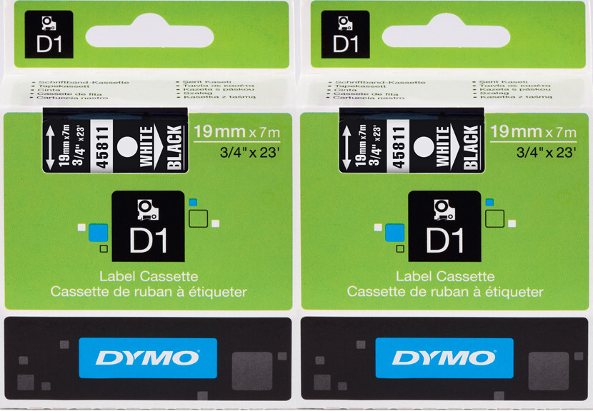 2x Taśma Dymo D1, 19mmx7m, nadruk biały, taśma czarna