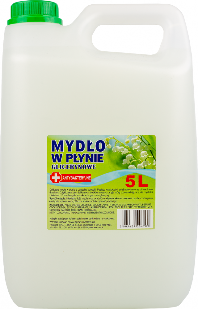 Mydło w płynie, antybakteryjne, glicerynowy, biały, zapas, 5l