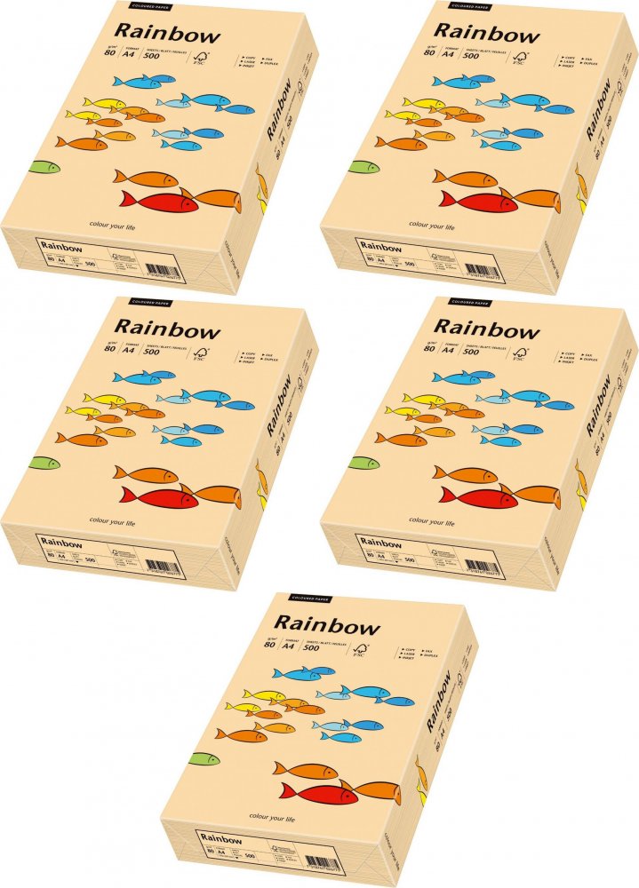 5x Papier kolorowy Rainbow, A4, 80g/m2, 500 arkuszy, łososiowy (R40)