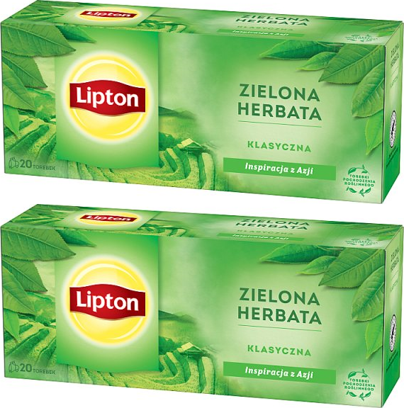 2x Herbata zielona w torebkach Lipton Green Tea Classic, 20 sztuk x 1.3g
