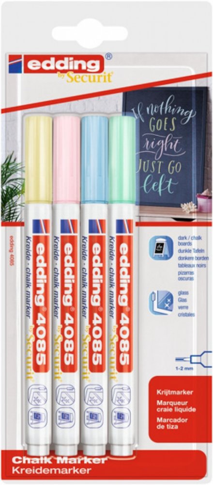 Marker kredowy edding 4085, okrągła, 4 sztuki, blister, mix kolorów pastelowych