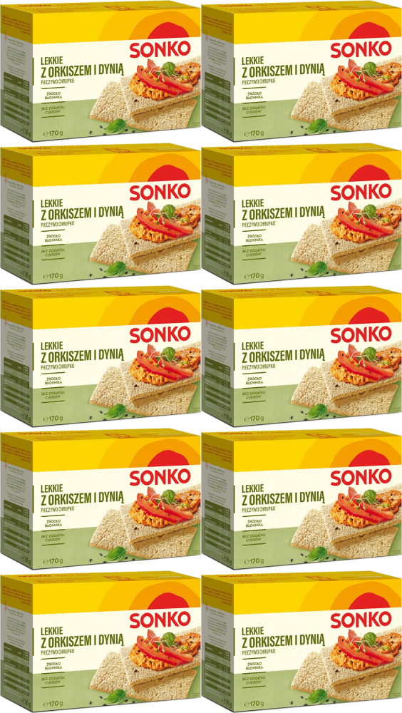 10x Pieczywo lekkie Sonko, z orkiszem i dynią, 170g