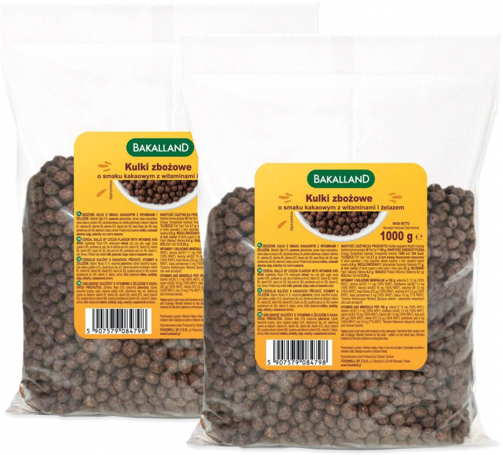 2x Kulki zbożowe Bakalland, kakaowy, 1kg
