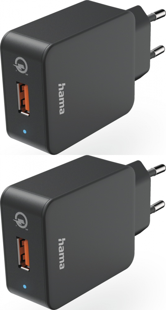 2x Ładowarka sieciowa Hama Qualcomm Quick Charge 3.0, 19.5W, czarny