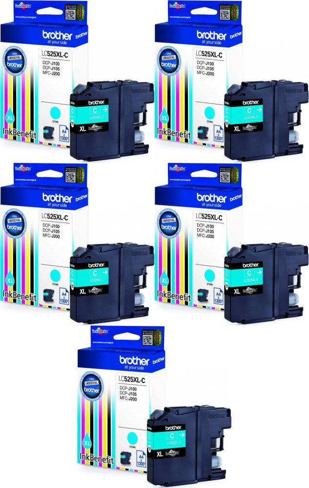 5x Tusz Brother (LC525XLC), 1300 stron, cyan (błękitny)