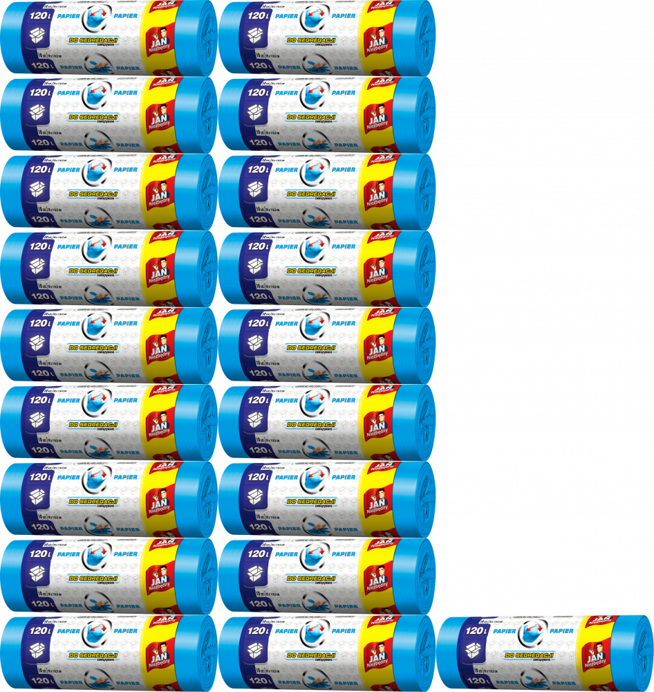20x Worki na śmieci Jan Niezbędny, na papier, 120l, 10 sztuk, niebieski