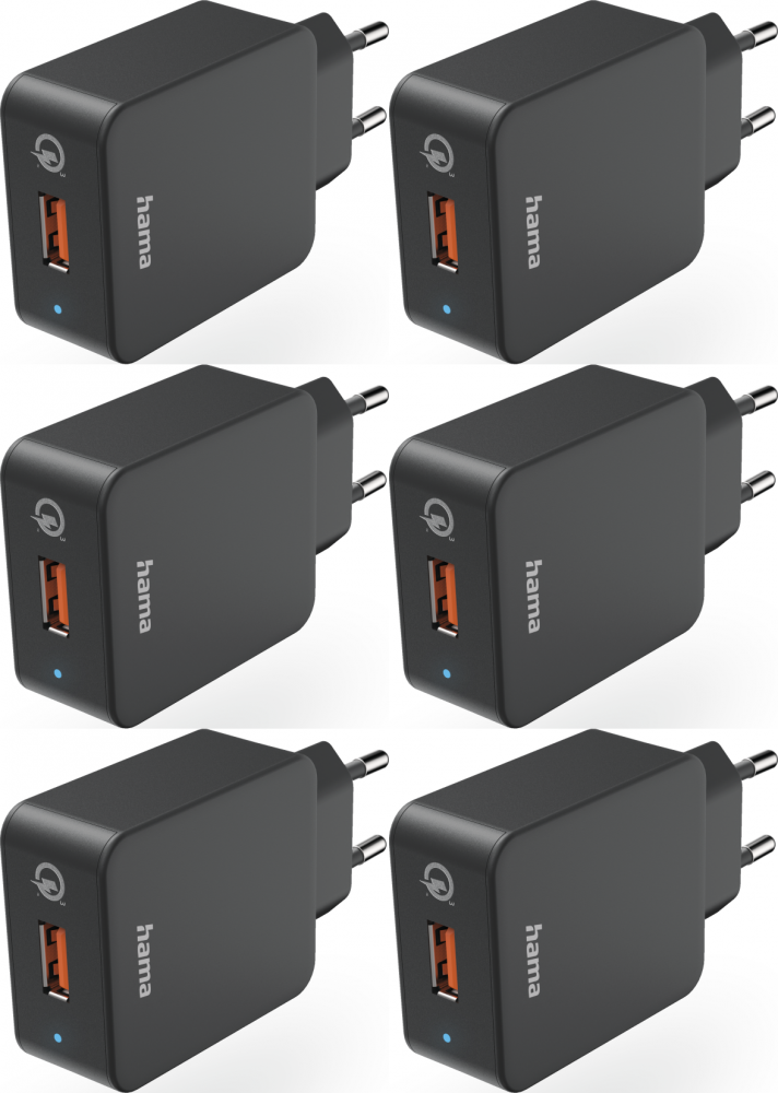 6x Ładowarka sieciowa Hama Qualcomm Quick Charge 3.0, 19.5W, czarny