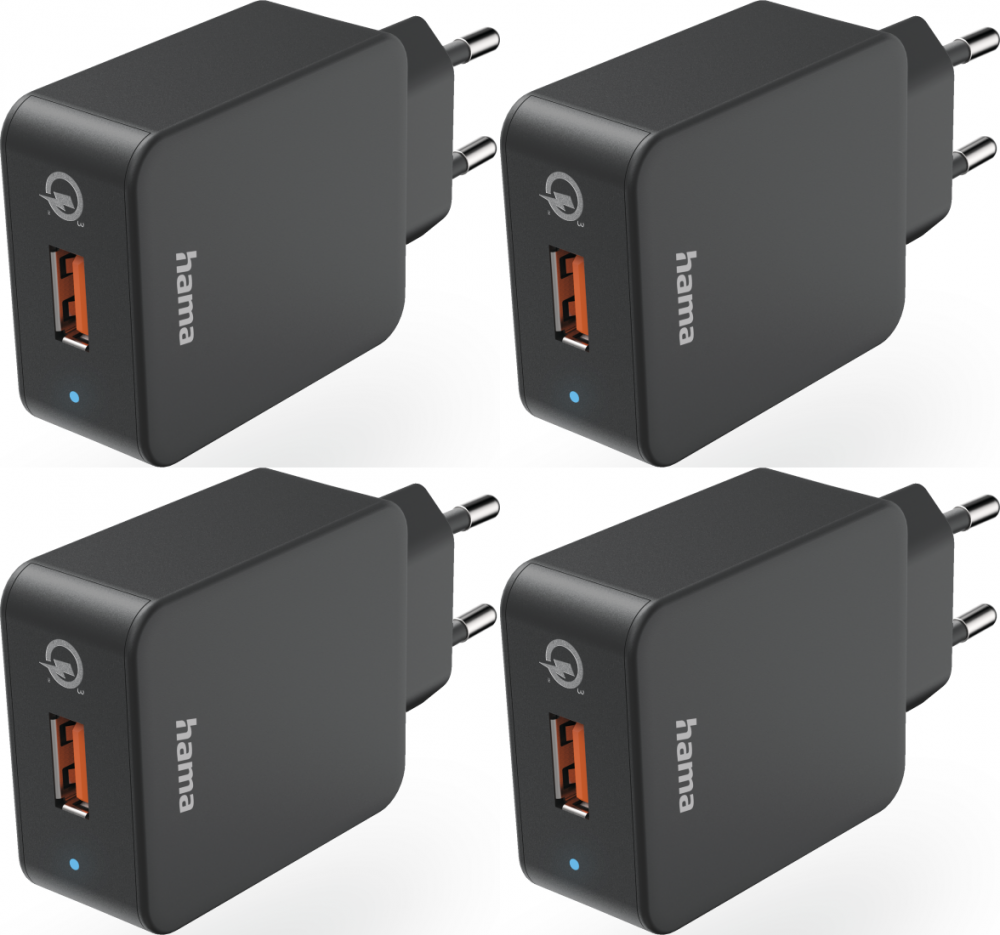 4x Ładowarka sieciowa Hama Qualcomm Quick Charge 3.0, 19.5W, czarny