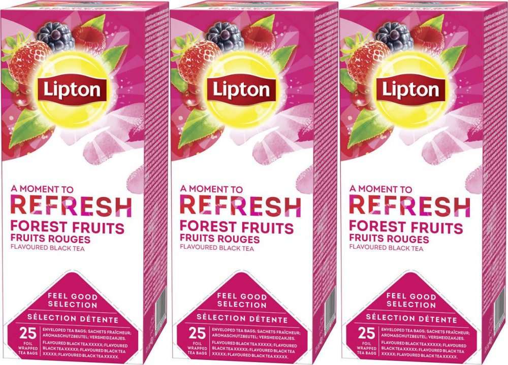 3x Herbata czarna smakowa w kopertach Lipton Classic, owoce leśne, 25 sztuk x 1.6g