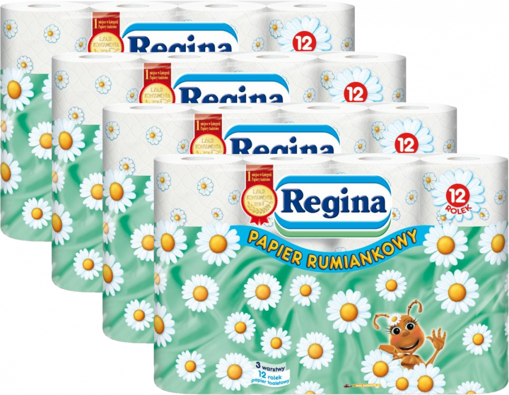 4x Papier toaletowy Regina Rumiankowy, 3-warstwowy, 12 rolek, biały