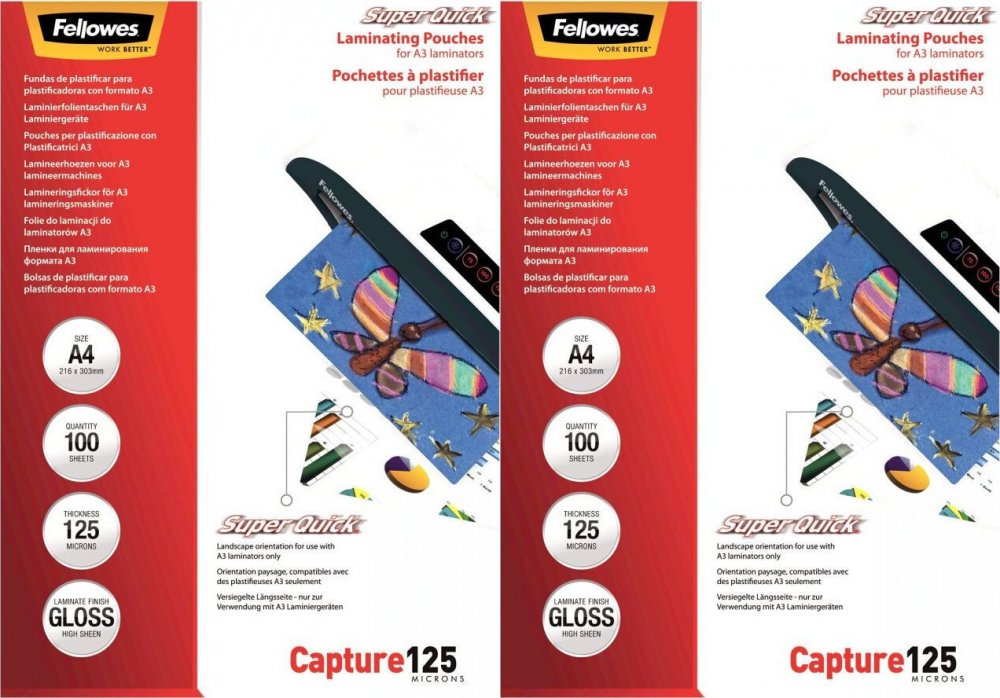 2x Folia do laminowania Fellowes Super Quick, A4, 2x125 μm, 100 sztuk