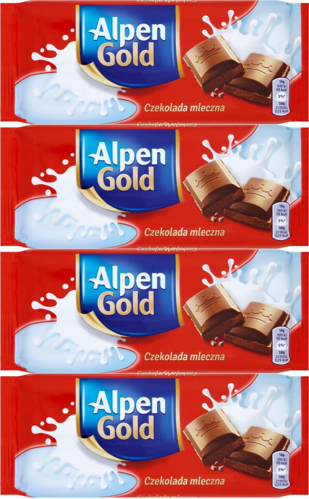 4x Czekolada Alpen Gold, mleczna, 80g