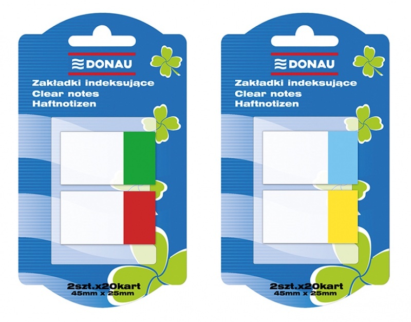 2x Zakładki samoprzylepne Donau proste, indeksujące, folia, półtransparentne, 25x45mm, 40 sztuk, mix kolorów