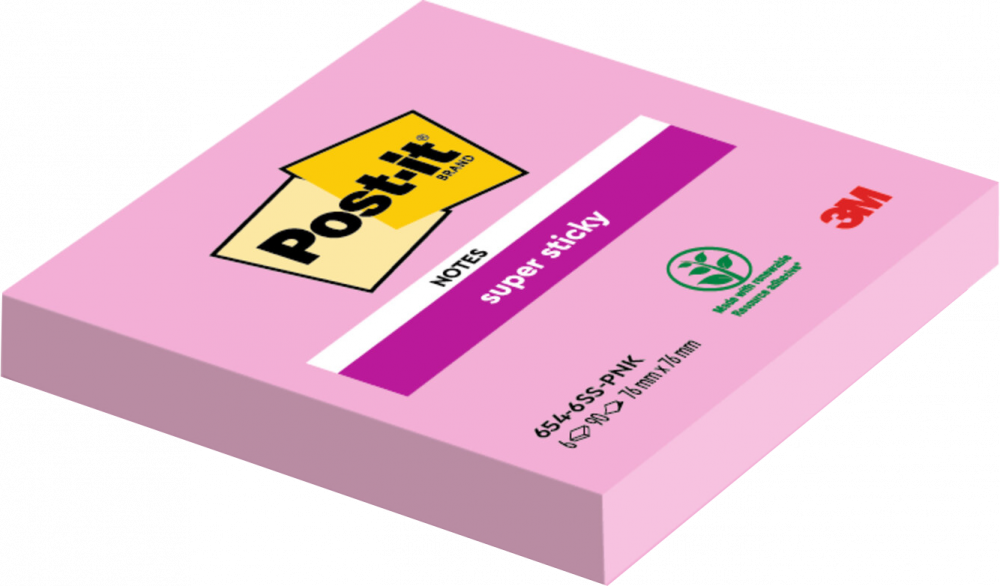 Karteczki samoprzylepne Post-it Super Sticky, 76x76 mm, 90 karteczek, różowy