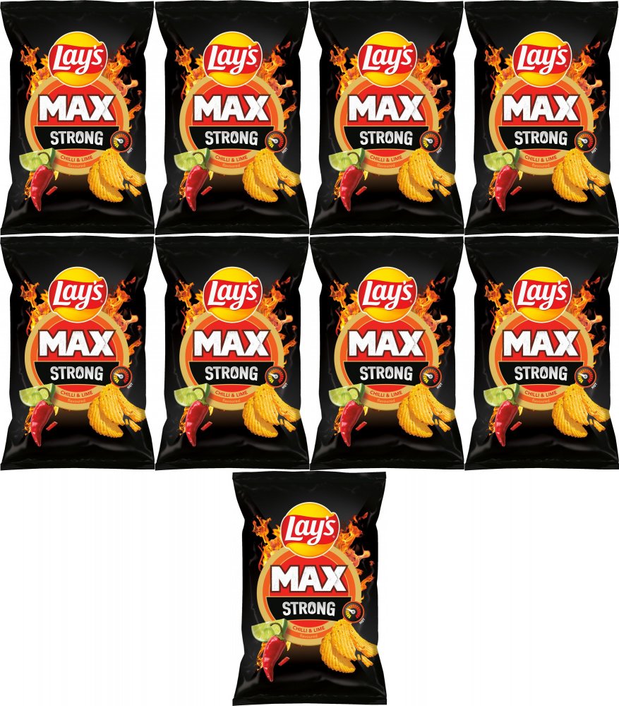 9x Chipsy Lay's Max Strong Chilli & Lime karbowane, ostre chilli i limonka, 120g