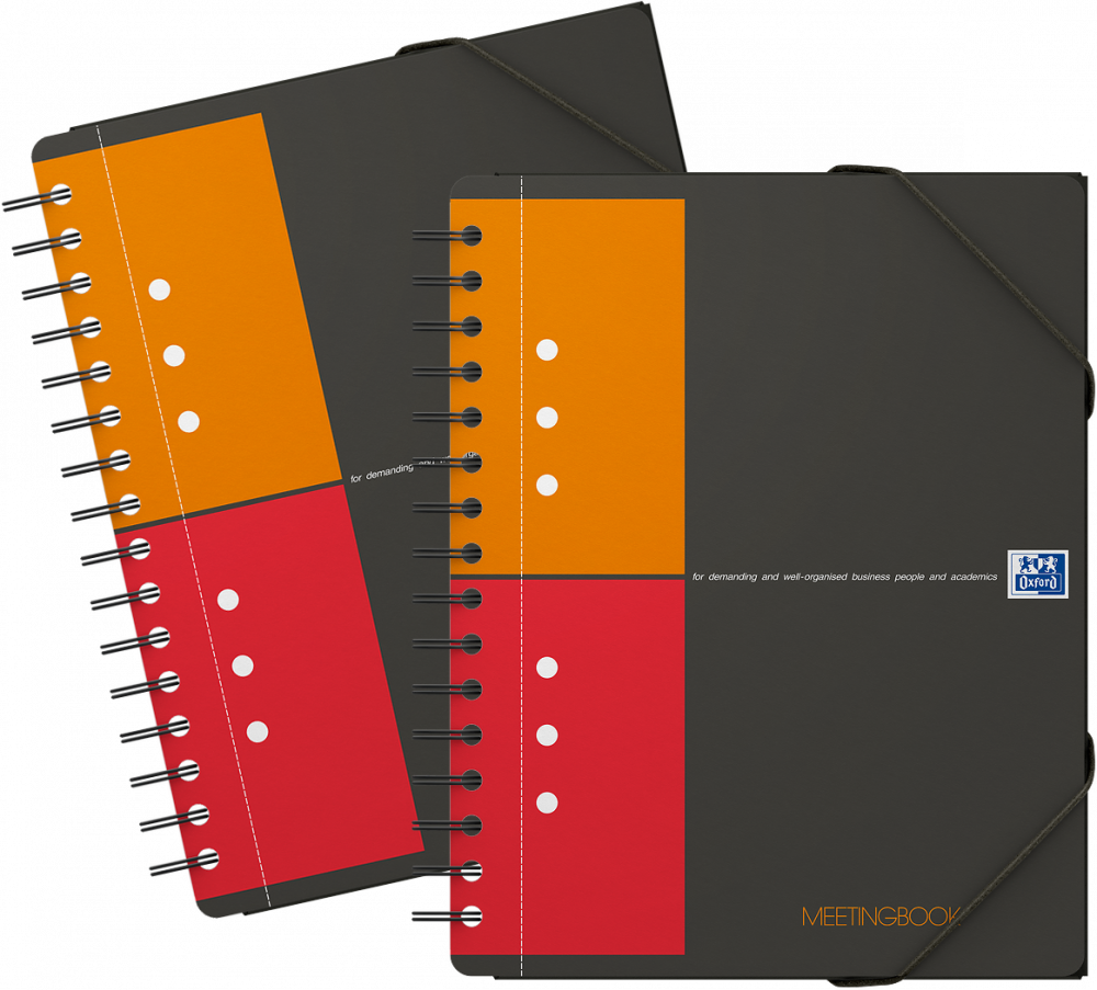 2x Kołonotatnik z teczką Oxford International Meetingbook, A5+, w kratkę, 80 kartek, okładka PP, szary