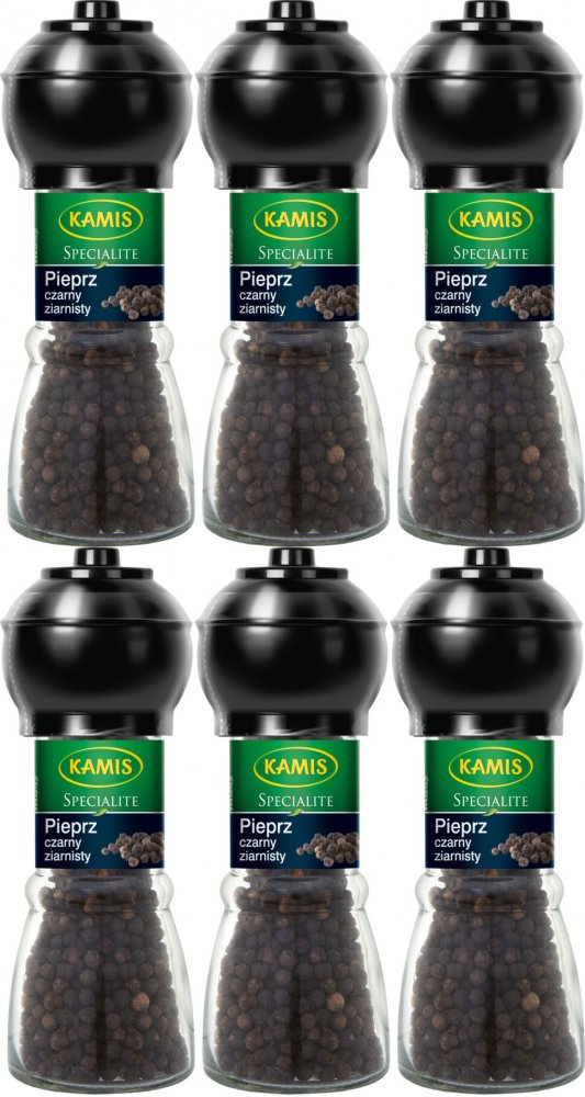 6x Pieprz czarny ziarnisty Kamis, w młynku, 42g