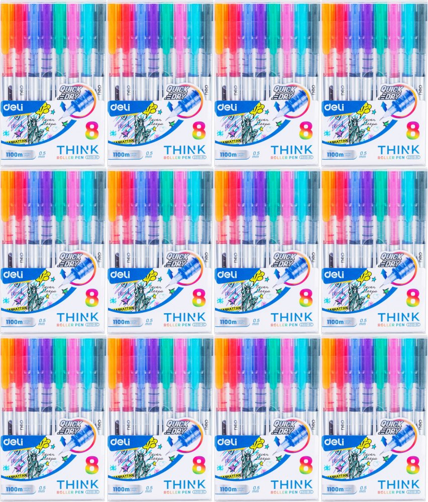 12x Pióro kulkowe Deli Think, 0.5mm, 8 sztuk, mix kolorów