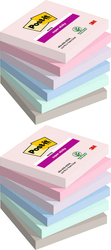 2x Karteczki samoprzylepne Post-it Super Sticky, 76x76mm, 6x90 karteczek, mix kolorów pastelowych
