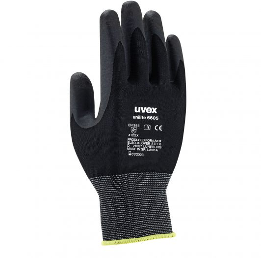 Rękawice robocze Uvex Unilite, powlekane, rozmiar 8, czarny