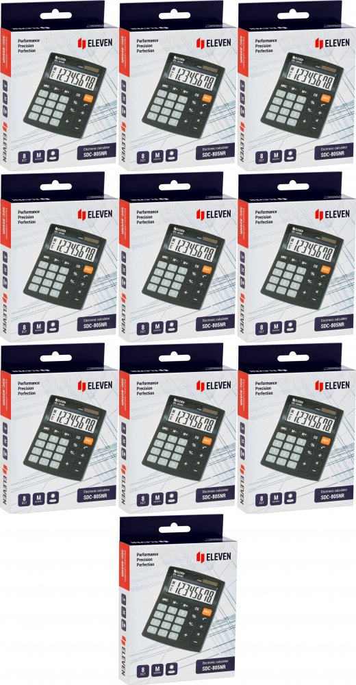 10x Kalkulator biurowy Eleven SDC-805NR, 8 cyfr, czarny