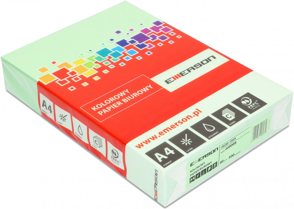 Papier kolorowy Emerson, A4, 80g/m2, 500 arkuszy, zielony (MG28)
