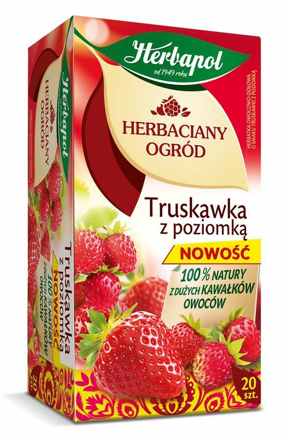 Herbata owocowa w torebkach Herbapol Herbaciany Ogród, truskawka z poziomką, 20 sztuk x 2.5g