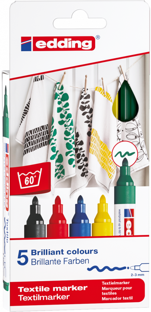 Marker tekstylny edding 4500, 2-3mm, 5 sztuk, mix kolorów podstawowych