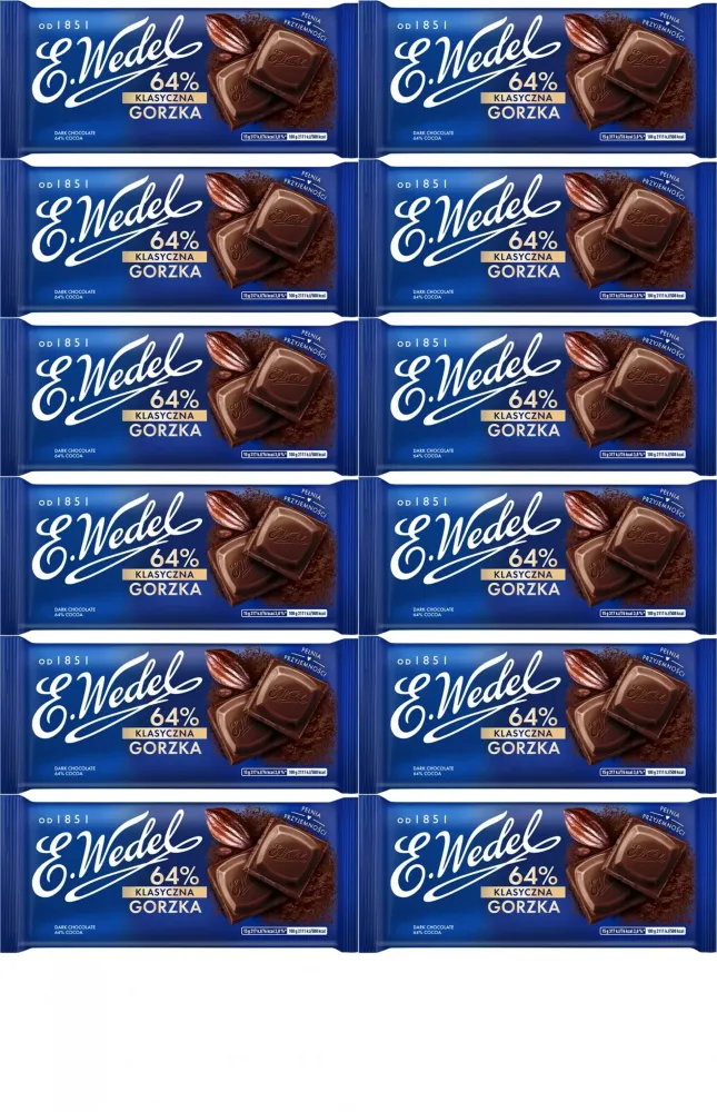 12x Czekolada Gorzka Wedel 64%, 90g