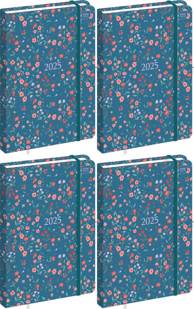 4x Kalendarz książkowy 2025, Interdruk, Mat+UV Flowers, A5, tygodniowy, 192 strony