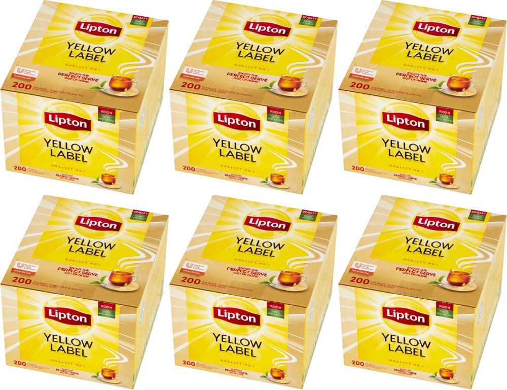 6x Herbata czarna w torebkach Lipton Yellow Label, 200 sztuk x 2g