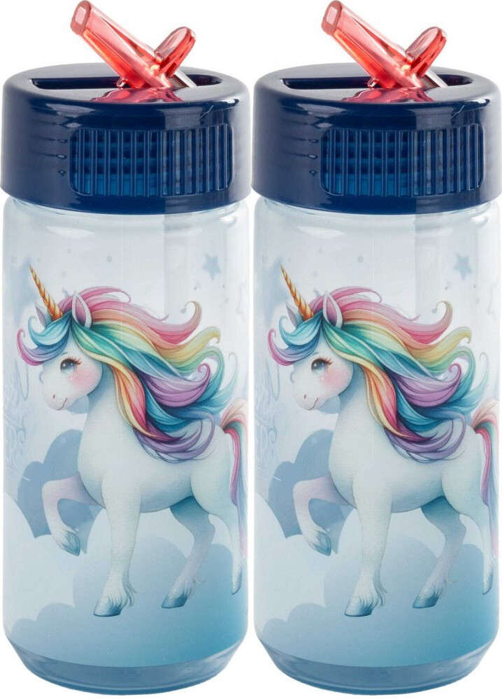 2x Bidon na wodę Derform Jednorożec, 330ml, przezroczysty niebieski