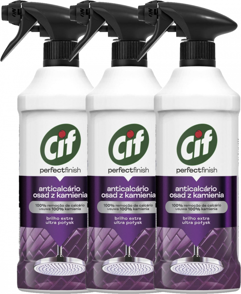 3x Płyn do usuwania kamienia z łazienki Cif Perfect Finish, z rozpylaczem, 435ml